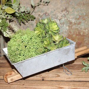 NEW Galvanized Metal & Wood Farmhouse Wheelbarrow Planter Box